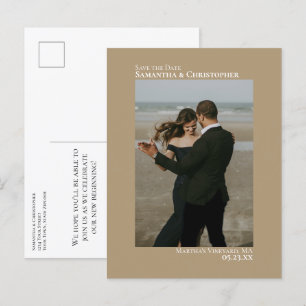 Sandy Tan Minimalist Wedding Photo Save the Date Aankondigingskaart