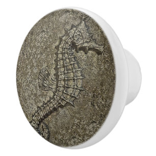 Sandy Textured Seahorse Digital Art Keramische Knop