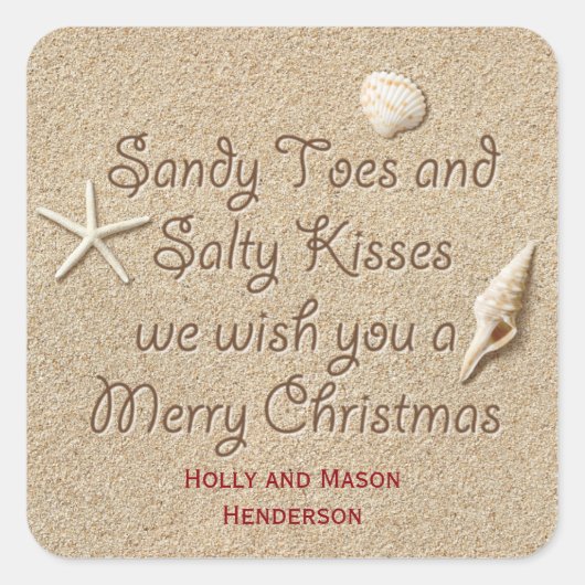 Sandy Toes Salty Kisses Joyeux Sticker de Noël (Devant)