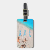 Sandy Tropical Beach Starfish Seashell Bagagelabel (Voorkant verticaal)