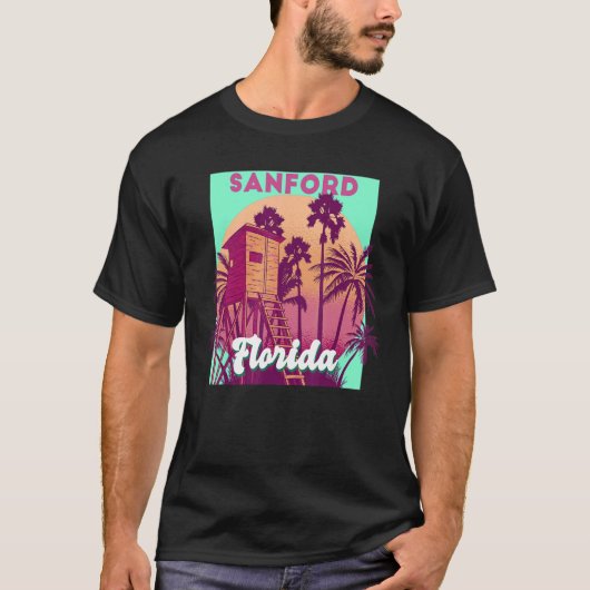 Sanford FL strand op de retro-oceaanscène T-shirt (Voorkant)