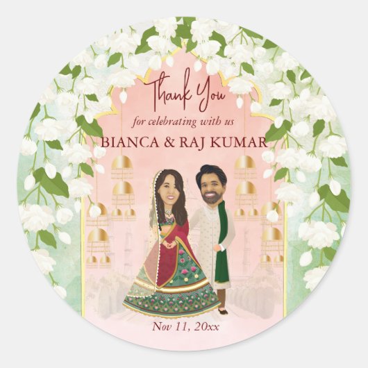 Sangeet mehndi Indische bruiloft gepersonaliseerd Ronde Sticker (Voorkant)