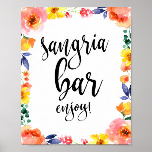 Sangria Bar Bloemenschildering 8x10 Trouwbord Poster