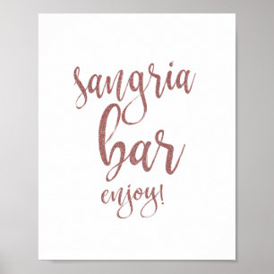 Sangria Bar Roze Goud Glitter 8x10 Trouwbord Poster