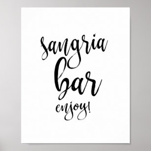Sangria Bar Zwart en Wit 8x10 Trouwbord Poster
