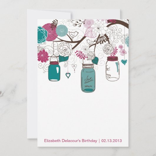 Sangria & Blauwgroen Mason Jars Birthday Uitnodigi Kaart (Voorkant)