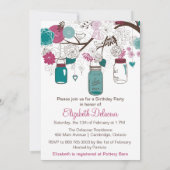 Sangria & Blauwgroen Mason Jars Birthday Uitnodigi Kaart (Achterkant)