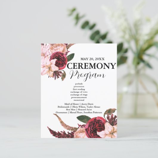 Sangria Bourgogne Mariage programmes de cérémonie (Debout devant)