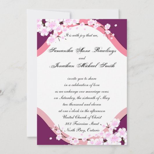 Sangria Faire-part de mariage et fleurs de cerisie (Dos)