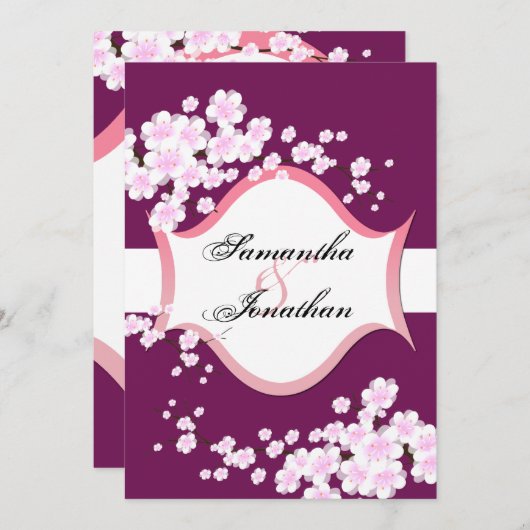 Sangria Faire-part de mariage et fleurs de cerisie (Devant / Derrière)