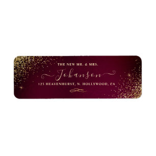 Sangria+Faux Gold Glitter Return Address Etiket