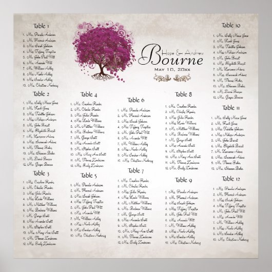 Sangria Heart Leaf Tree Seating Chart Poster (Voorkant)