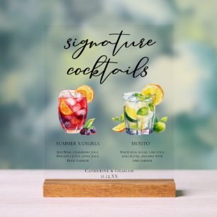 Sangria Mojito Signature Cocktails Trouwmenu Acryl Bord