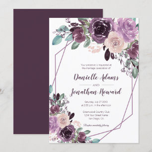 Sangria Paarse Bloemen Geometrische Bruiloft   Kaart
