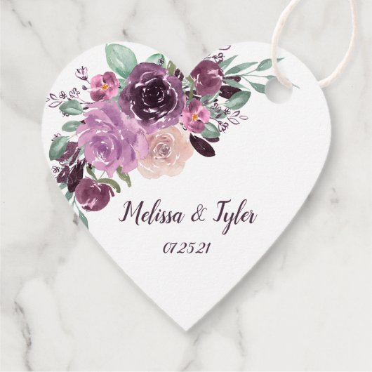 Sangria Paarse Mauve Bloemenhart bruiloft | Bedankjes Labels (Achterkant)