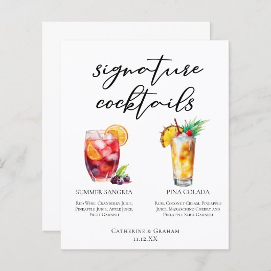Sangria Pina Colada Signature Cocktails Menu (Devant / Derrière)