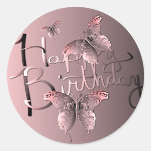 Sangria Pink Butterfly "Happy Birthday!" Ronde Sticker