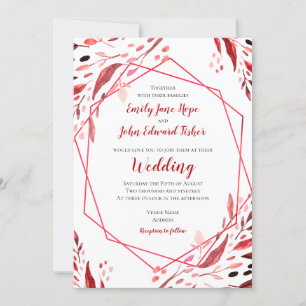 Sangria Red Leaves Geometrisch Lijst Wedding Kaart