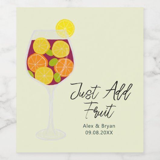 Sangria-wijncocktailmixkit met fruit toevoegen wijn etiket (Enkel label)