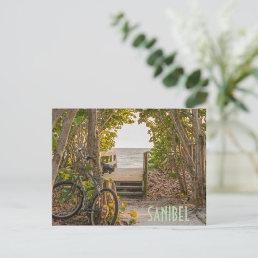 Sanibel Florida Beach Entree met fiets Briefkaart (Staand voorkant)