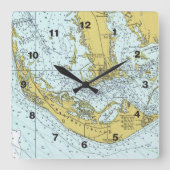 Sanibel Island Captiva Nautical Map Vierkante Klok (Voorkant)