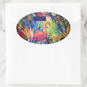 Sanibel Island Flamingo Art Ovale Sticker (Tas)