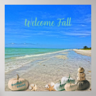 Sanibel Island Florida Beach met Herfst Pompoenen Poster