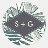 Sanibel | Tropisch Bruiloft Monogram Ronde Sticker (Voorkant)