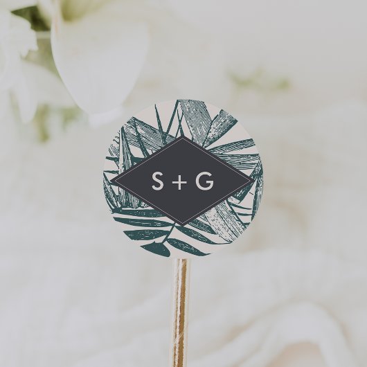 Sanibel | Tropisch Bruiloft Monogram Ronde Sticker