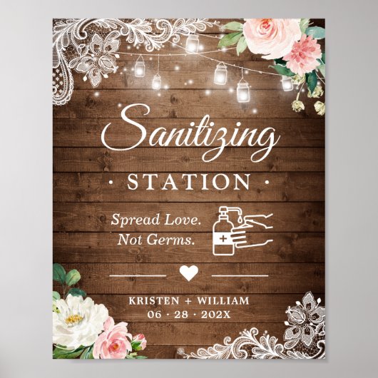 Sanitiseringsstation Rustic Mason Jar Licht Floral Poster (Voorkant)