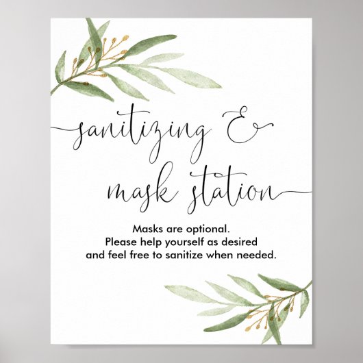 Sanitizing maskstation bord groen goud poster (Voorkant)