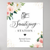 Sanitizing Station Sign Weddenschap Blush Pink Flo Poster (Voorkant)