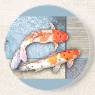 Sanke Koi Twins in Oriental Collage Pool Zandsteen Onderzetter