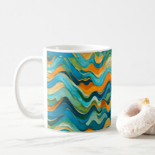 "Sanlúcar" Blauw Groen Sinaasappel golven Koffiemok