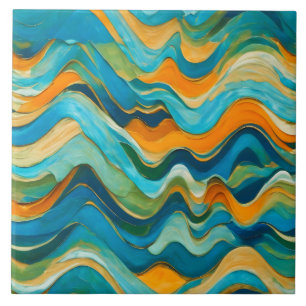 "Sanlúcar" Blauw Groen Sinaasappel golven Tegeltje