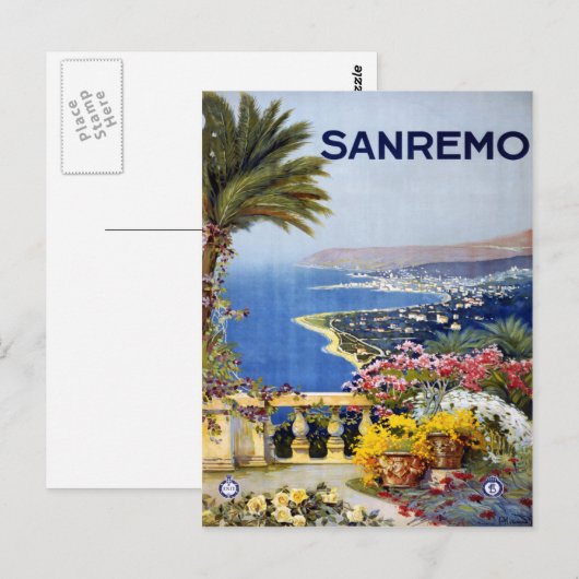Sanremo Italy Travel Poster Briefkaart (Voorkant / Achterkant)
