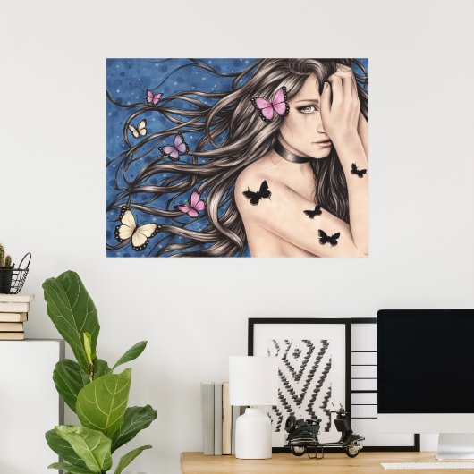 Sans mes rêves Poster de la fille avec des papillo (Bureau à domicile)