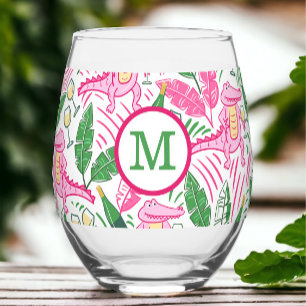 Sans Pied Préppy Monogramme Alligator Rose Verre à Vin