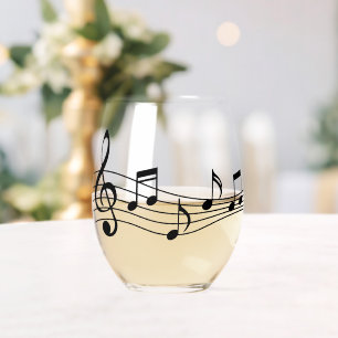 Sans Pied Verre à vin avec notes musicales et stave