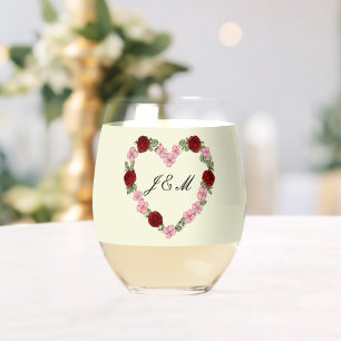 Sans Pied Verre à vin crème orné de cœurs roses et rouges