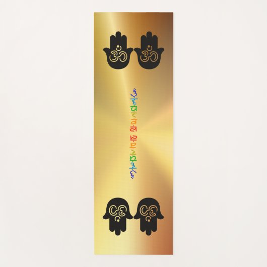 Sanskriet Chakra Om Hamsa Gold Metallic Yogamat (Voorkant)