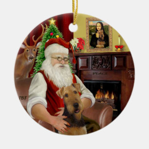 Santa-Airedale Keramisch Ornament