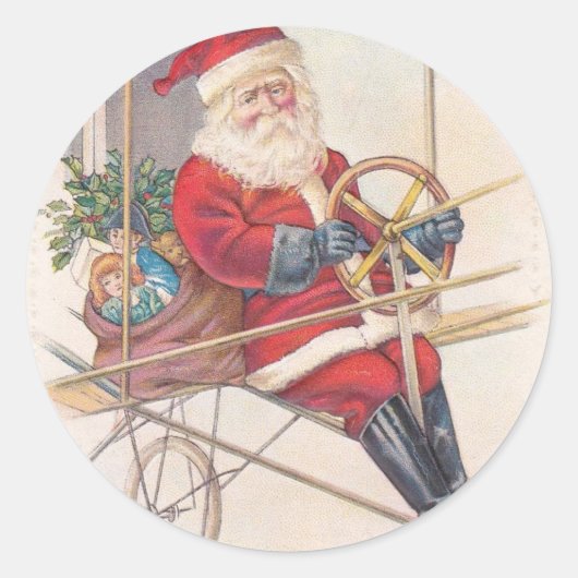  Santa Airship Fantasy Ronde Sticker (Voorkant)