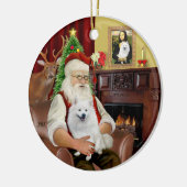 Santa-American Eskimo Dog Keramisch Ornament (Links)