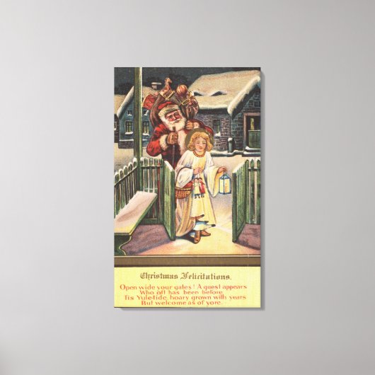Santa and Angel met Lantern Canvas Afdruk (Voorkant)