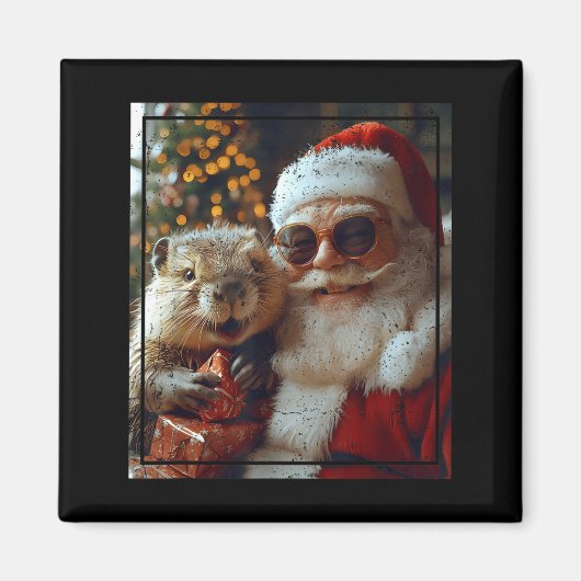 Santa And Beaver Selfie Funny Christmas Design  Magneet (Voorkant)