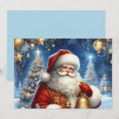 Santa and Christmas tree, blue & gold Feestdagenkaart (Voorkant / Achterkant)