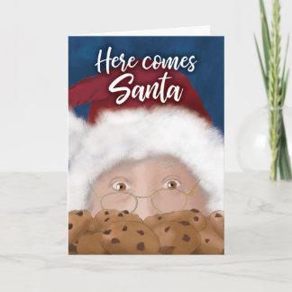 Santa and Cookies Watercolor Christmas Card Kaart
