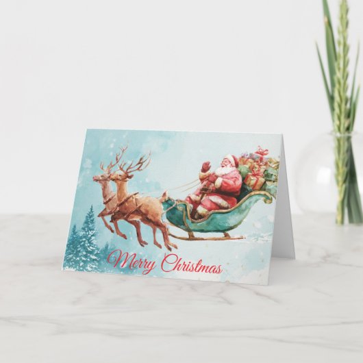 Santa and his Sleigh Feestdagen Kaart (Voorkant)