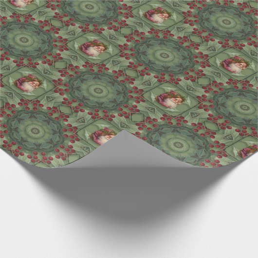 Santa and Holly Pattern Cadeaupapier (Hoek)
